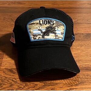 New Era 9TWENTY Detroit Lions Salute to Service Trucker Hat Camo Snapback Hat